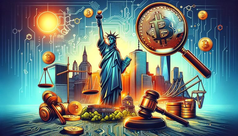 Dall·e 2023 11 16 16.00.53 Generate A News Cover Image For A Cryptocurrency News Site Focusing On The Nydfs Updated Virtual Currency Regulations. The Image Should Feature The N.jpg