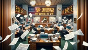 Dall·e 2023 11 28 16.39.45 A Hyperrealistic Cover Image For A News Story About The U.s. Sec Advancing Its Decision Making Process On A Bitcoin Etf Application. The Image Depicts.jpg