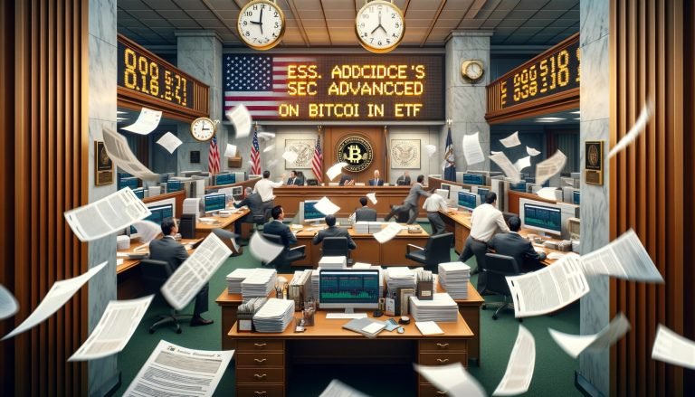 Dall·e 2023 11 28 16.39.45 A Hyperrealistic Cover Image For A News Story About The U.s. Sec Advancing Its Decision Making Process On A Bitcoin Etf Application. The Image Depicts.jpg