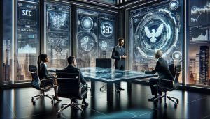 Dall·e 2023 11 29 14.35.53 A Futuristic Meeting Room With Advanced Technology Depicting A Major Asset Manager In Discussion With Sec Representatives. The Room Is Sleek And Mode.jpg