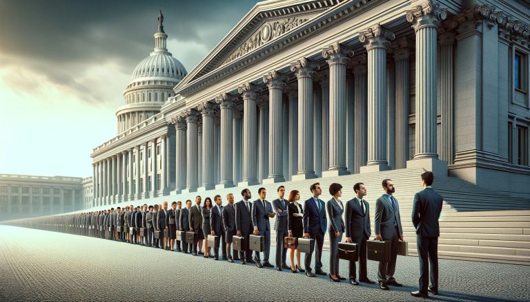 Dall·e 2023 11 29 15.15.46 A Powerful Image Depicting A Long Straight Line Of Diverse Asset Managers Representing Different Applicants For A Spot Bitcoin Etf Queuing In Front.jpg
