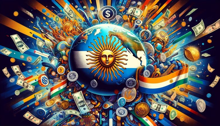 Dall·e 2023 11 30 18.00.22 Create A Cover Image That Vividly Represents Argentinas Rejection Of The Monetary Systems And Geopolitics Of The Southern Hemisphere Nations Like Chi.jpg