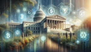 Dall·e 2023 12 06 12.55.45 Create A Dynamic Landscape Oriented Cover Image For A Tech Publication Story About A Senate Hearing On Fighting Money Laundering In Cryptocurrencies.jpg
