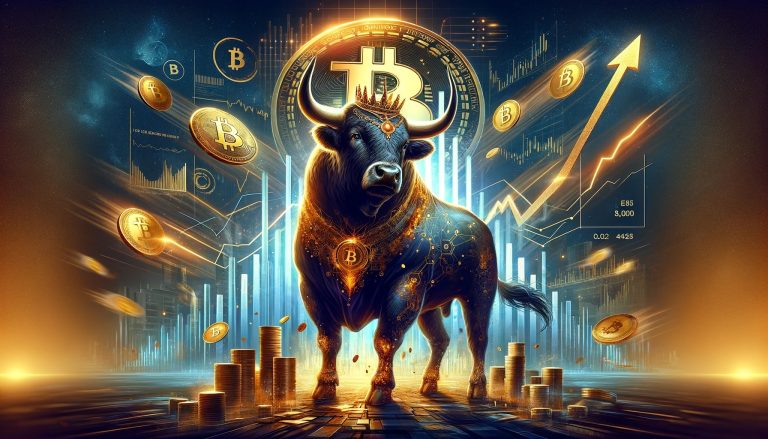 Dall·e 2023 12 07 16.27.26 Create A Hyperrealistic Cover Image For A Story Titled The King Of The Bitcoin Bulls Featuring An Actual Bull. The Bull Should Be Majestic And Powe.jpg