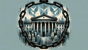 Dall·e 2023 12 13 16.00.09 Create A Cover Image That Artistically Represents U.s. Treasury Sanctions On Crimean Entities. The Focus Is A Large Imposing Image Of The U.s. Treasu.jpg