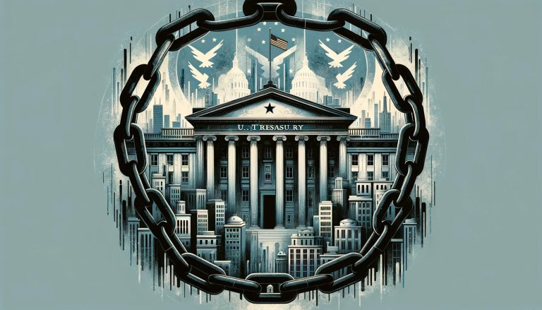 Dall·e 2023 12 13 16.00.09 Create A Cover Image That Artistically Represents U.s. Treasury Sanctions On Crimean Entities. The Focus Is A Large Imposing Image Of The U.s. Treasu.jpg