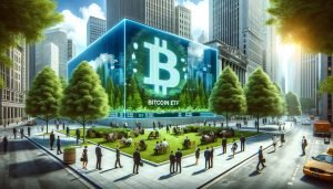 Dall·e 2023 12 19 10.56.43 Create A Hyperrealistic Landscape Oriented Cover Image Set Outdoors Combining The Themes Of Bitcoin Etf Wall Street And Eco Friendliness. The Desig.jpg