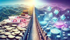 Dall·e 2023 12 22 13.59.13 An Image Of The Great Wall Of China Acting As A Divider Between Two Contrasting Elements. On One Side There Is A Large Pile Of Chinese Yuan Represen.jpg