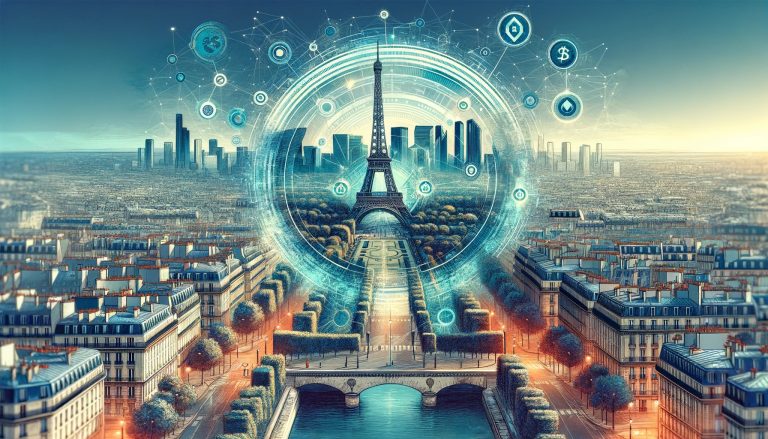 Dall·e 2023 12 22 17.40.03 A Cover Image For A Tech Publication In Landscape Orientation Focusing On The Theme Of Circles Stablecoin Usdc In France Specifically Over Paris. T.jpg
