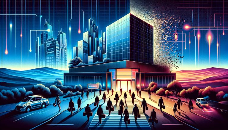 Dall·e 2023 12 26 14.25.48 A Landscape Oriented Cover Image For A Tech Publication Centered On The Theme Of Mass Layoffs At A Decentralized Finance Defi Project. The Image Sh.jpg