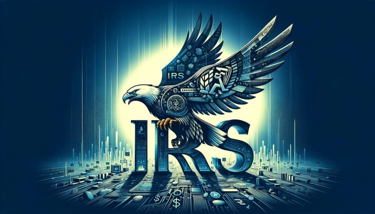 Dall·e 2023 12 04 17.51.16 Enhance The Cover Image For A Tech Publication About The Irss Cryptocurrency Regulation. Keep The Prominent Irs Letters From The Previous Design. A.jpg