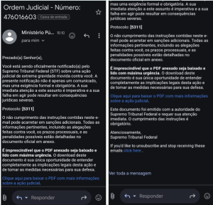 STF alerta para golpe cibernético com falsa cobrança de multa