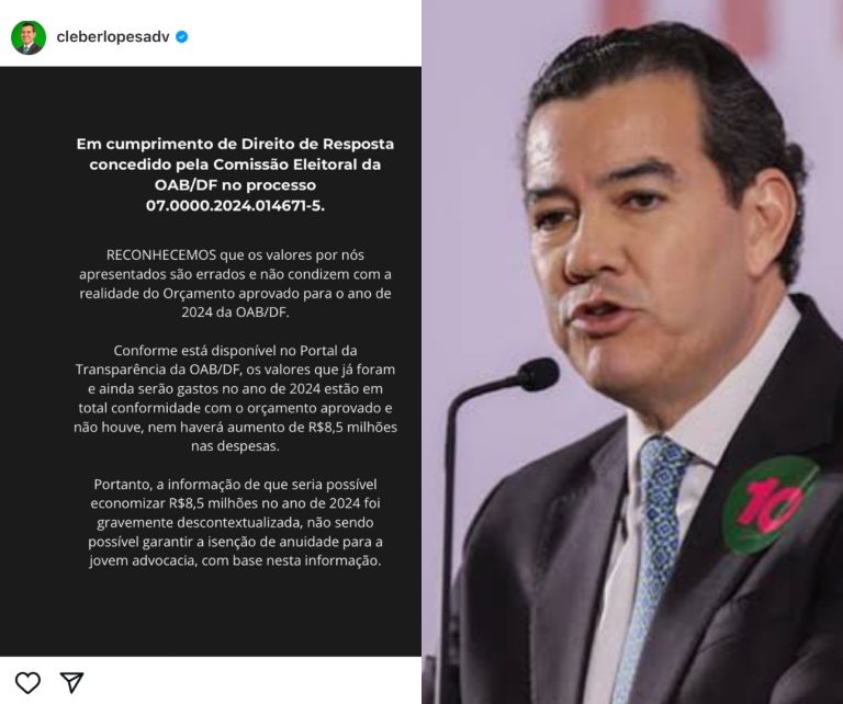Eleições OAB-DF: Cléber Lopes volta atrás e admite que expôs números falsos ao prometer isentar anuidade de jovens advogados