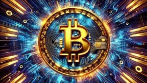 Dall·e 2024 12 09 07.16.32 A Vivid And Striking Wide Format Image Of A Large Golden Bitcoin Symbol C.jpeg