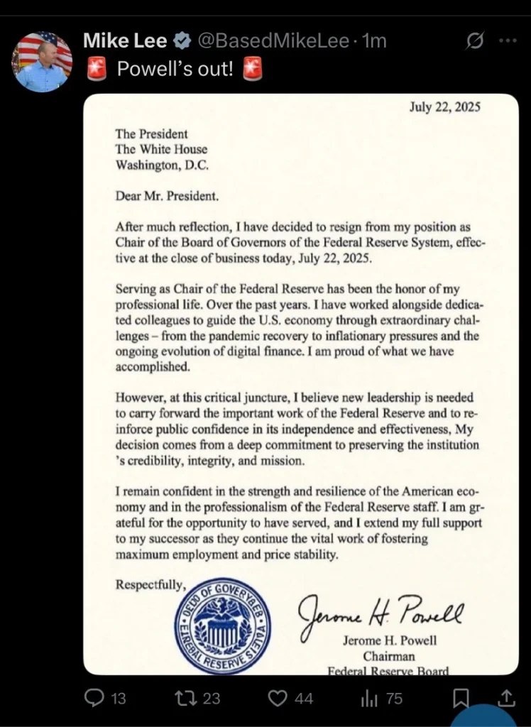 Jerome Powell Renúncia