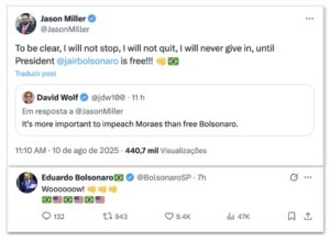 "Não vou parar até que Bolsonaro esteja livre", declara aliado de Trump pela soltura do ex-presidente