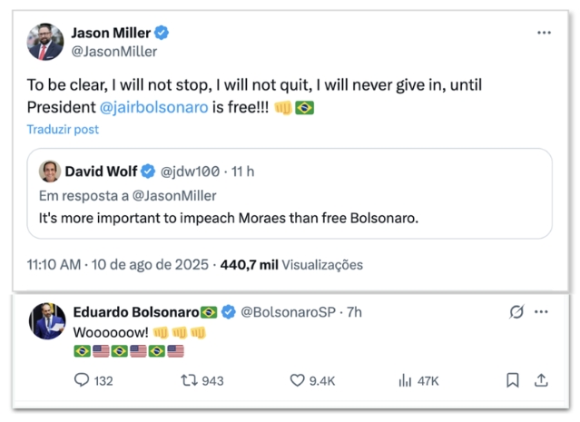 "Não vou parar até que Bolsonaro esteja livre", declara aliado de Trump pela soltura do ex-presidente