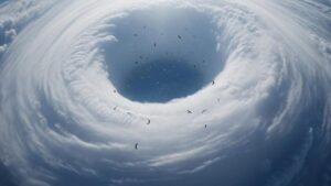 Foto feita com IA mostra aves "maiores que campos de futebol" no olho do furacão