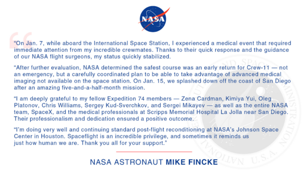 NASA revela o astronauta que exigiu a primeira evacuação médica da Estação Espacial Internacional