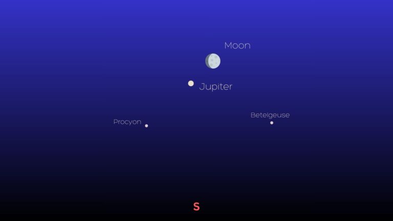 Veja Júpiter brilhando sob a lua crescente em 26 de fevereiro