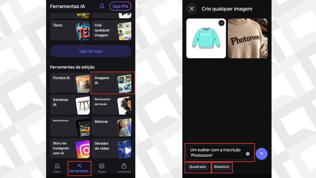 Passos para gerar imagem com IA no Photoroom
