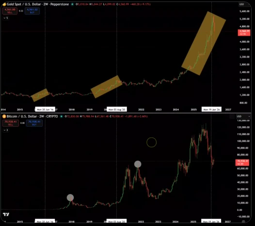 Correlação Bitcoin e ouro
