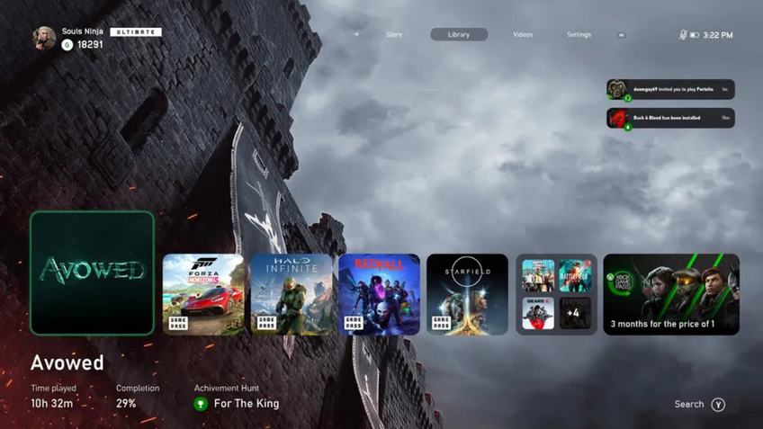 Concept de dashboard Xbox Series