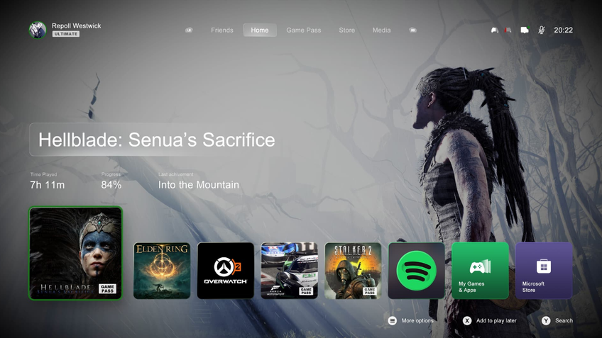 Concept de dashboard Xbox Series