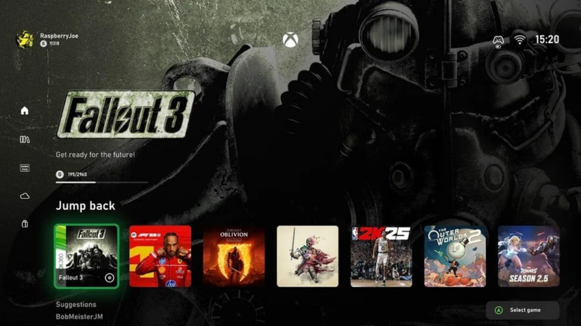 Concept de dashboard Xbox Series