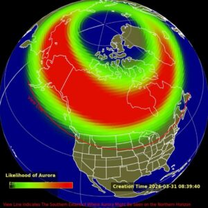 A aurora boreal pode ser visível em 16 estados em 31 de março, enquanto uma rápida CME avança em direção à Terra