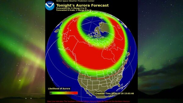 A aurora boreal pode ser visível em 18 estados de 20 a 22 de março
