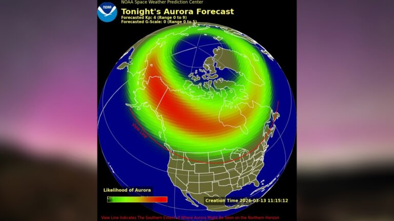 A aurora boreal pode ser visível em 9 estados dos EUA em 13 de março