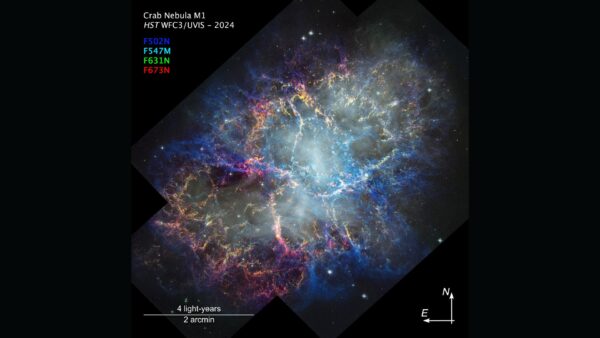 Hubble revisita a Nebulosa do Caranguejo após 25 anos, foto do dia de 23 de março de 2026