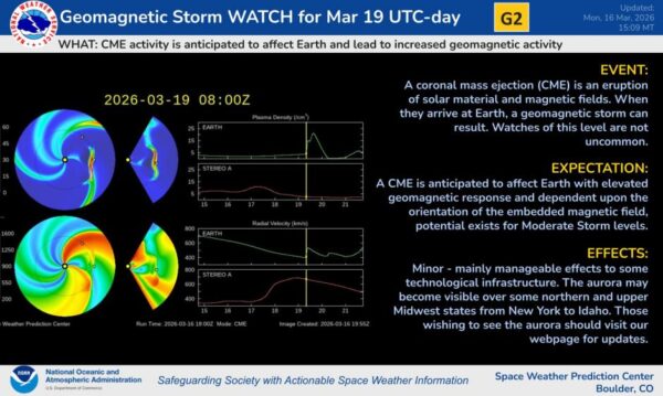 Uma poderosa tempestade geomagnética pode desencadear a aurora boreal até o sul de Illinois em 19 de março