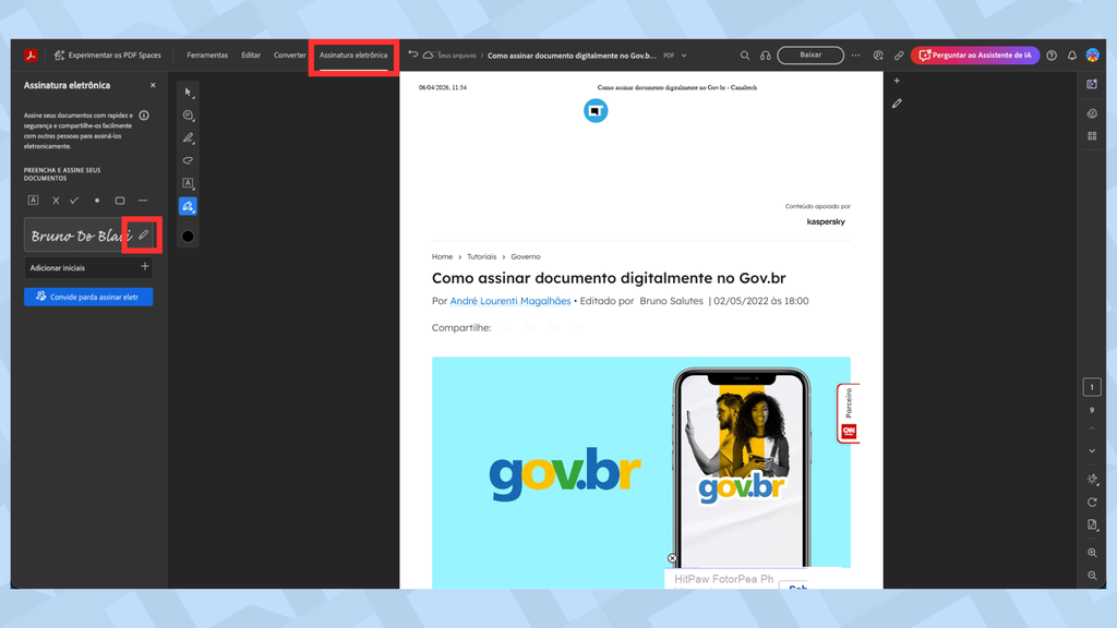 Como assinar PDF (Imagem: Captura de tela/Bruno De Blasi/Canaltech)