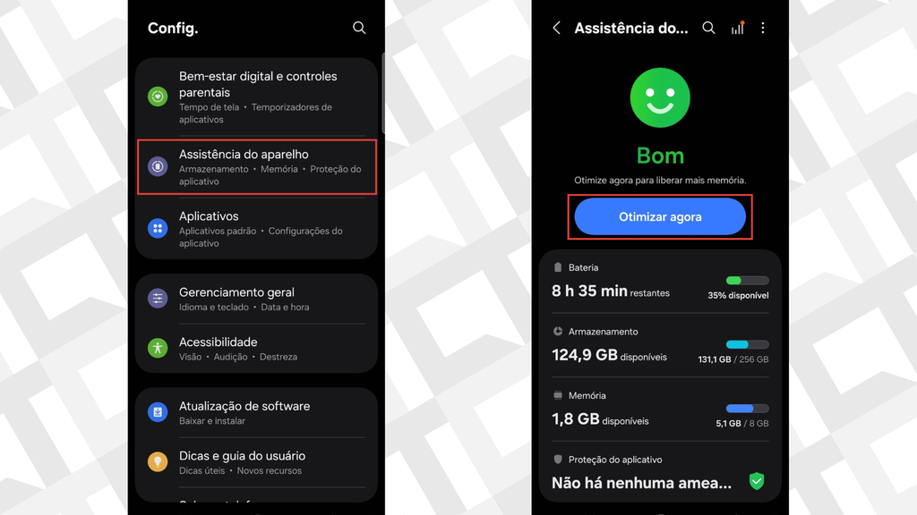 Passos para otimizar a memória do Samsung Galaxy