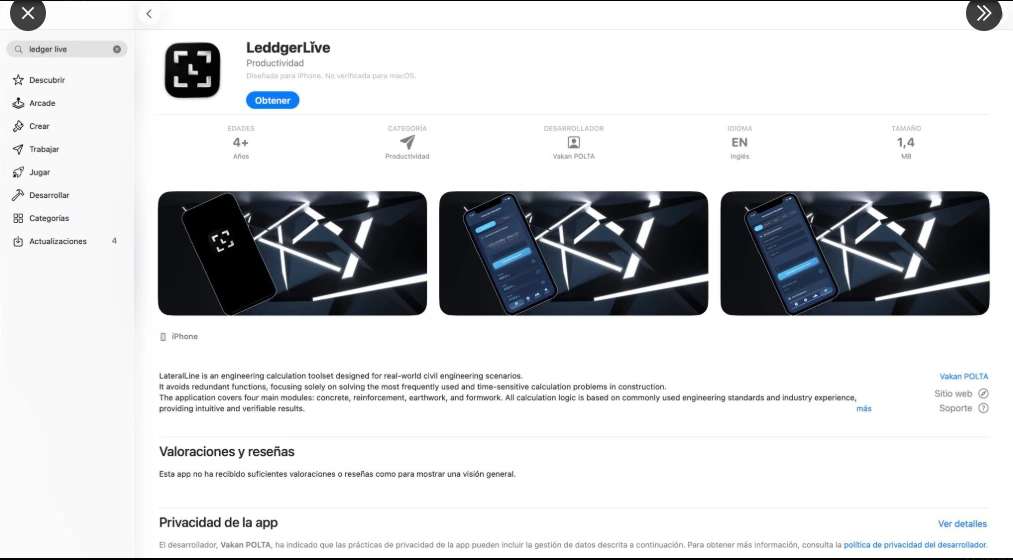 Aplicativo falso Ledger na App Store da Apple