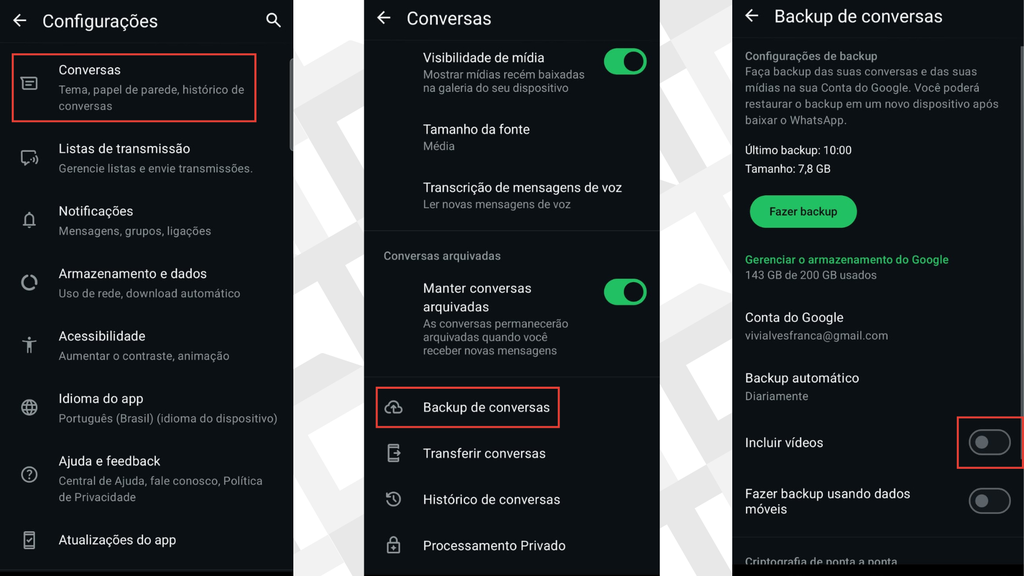 Como retirar os vídeos do backup do WhatsApp