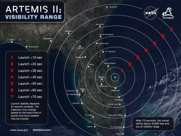 O lançamento lunar Artemis 2 da NASA pode ser visível hoje na Flórida e no sul da Geórgia.