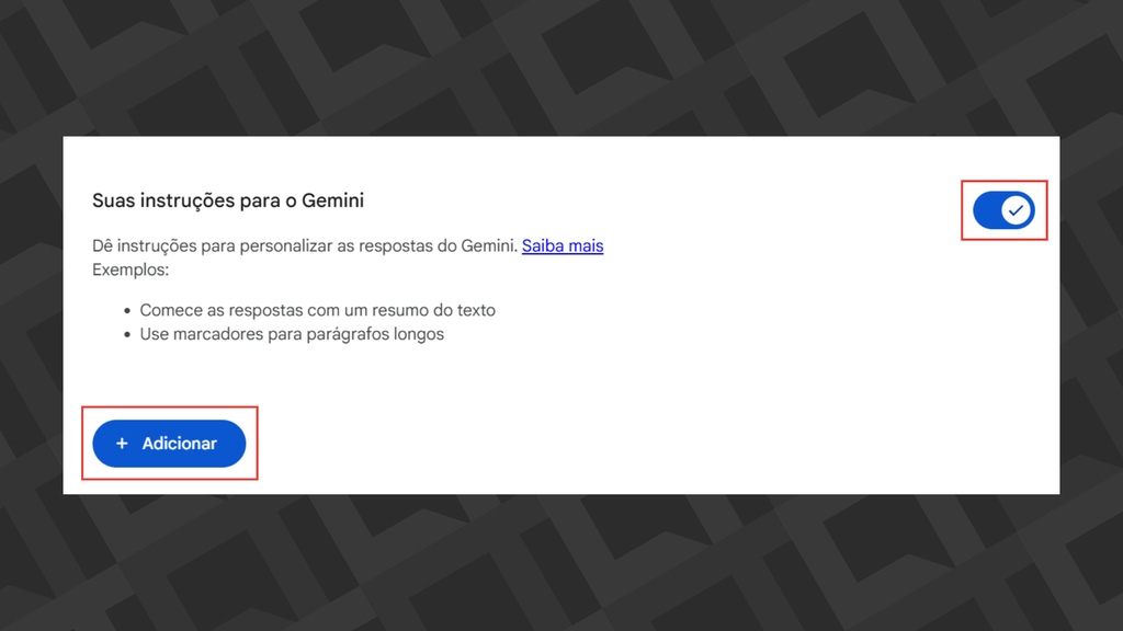 Passos para definir instruções de escrita para o Gemini
