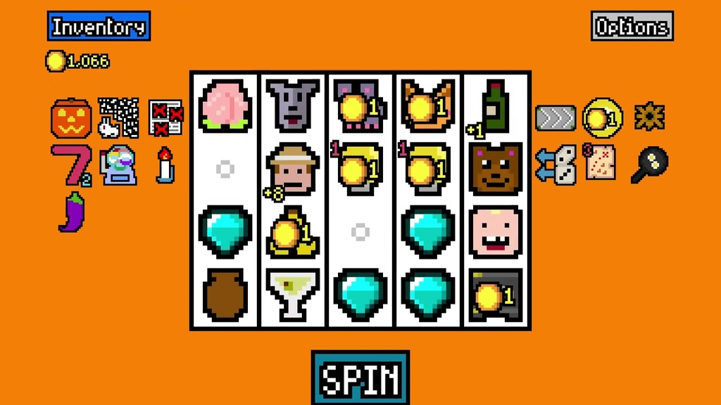 Literalmente um caça-níquel, mas de brincadeira, esse jogo é extremamente original e divertido (Imagem: TrampolineTales/Divulgação)