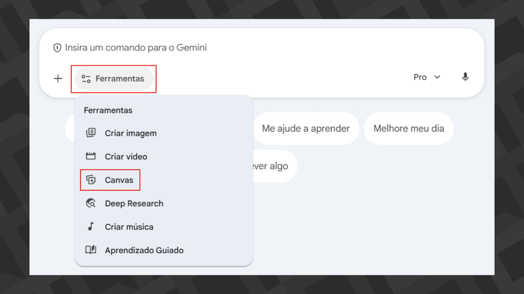Passos para criar um Canvas no Gemini