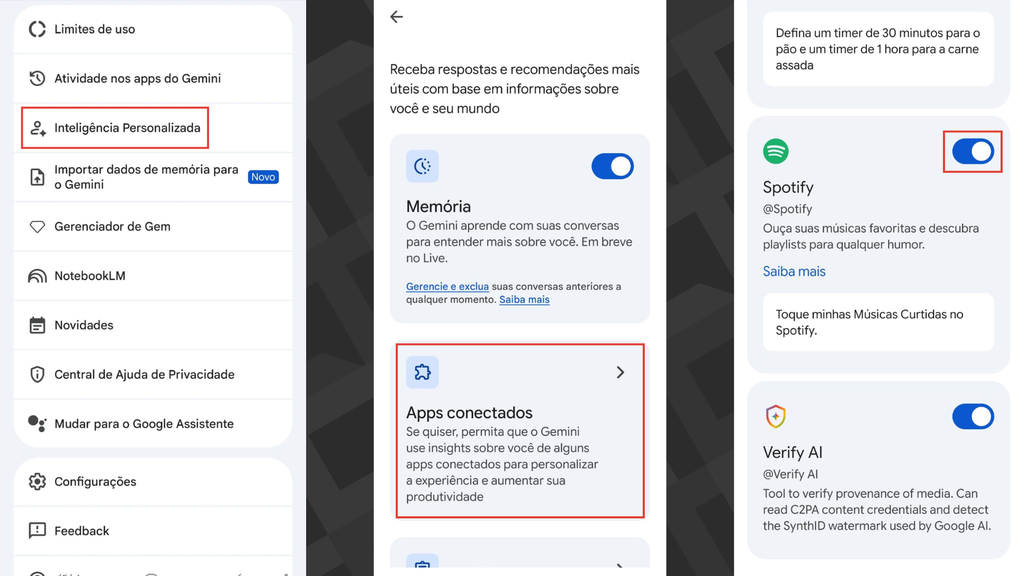 Passos para conectar Spotify no Gemini