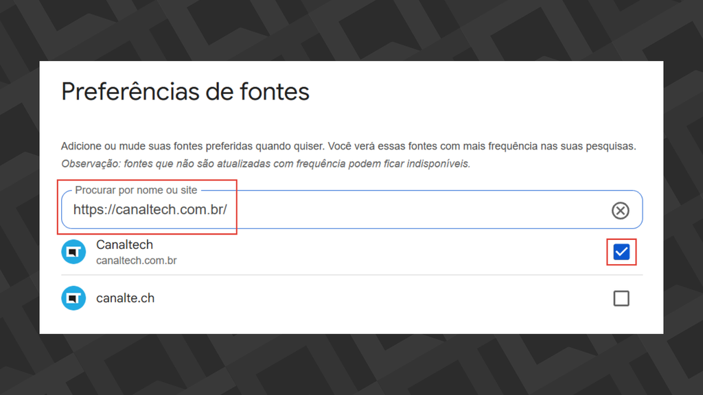 Passos para definir as fontes favoritas no Modo IA