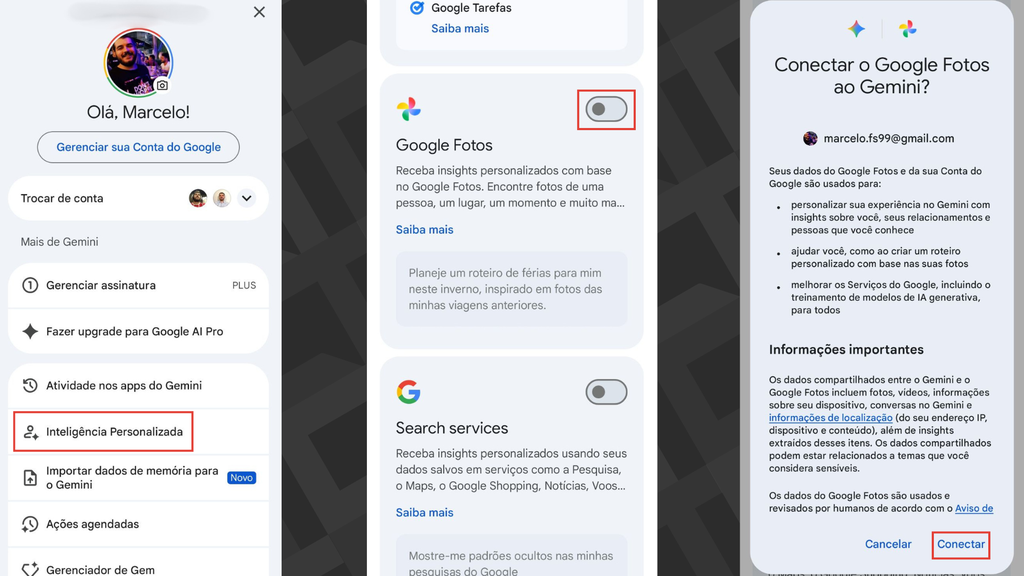 Passos para conectar Google Fotos no Gemini