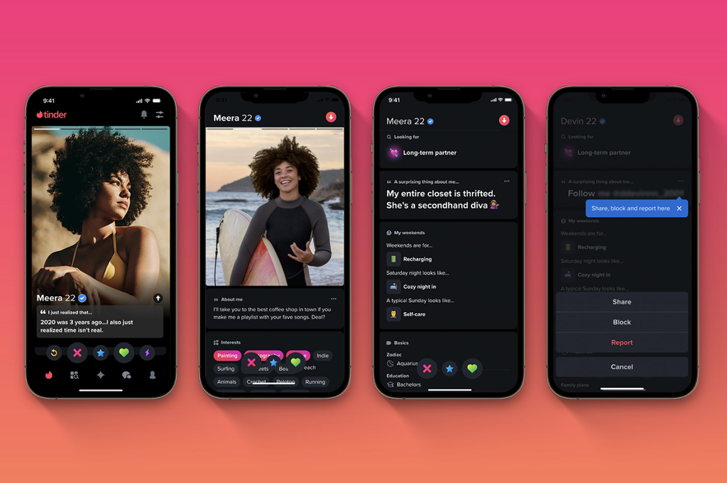 Tinder oferece gestos para curtir e descartar perfis ao deslizar o dedo na tela (Imagem: Divulgação/Tinder)