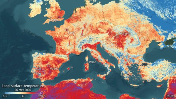 Onda de calor recorde na Europa vinda do espaço, foto do dia em 29 de maio de 2026