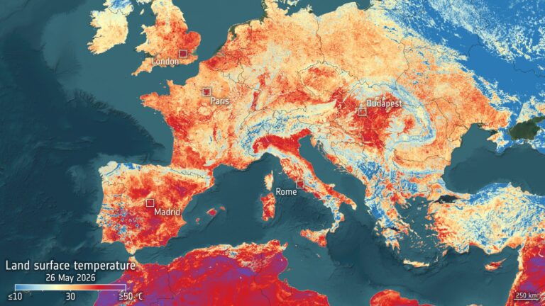 Onda de calor recorde na Europa vinda do espaço, foto do dia em 29 de maio de 2026