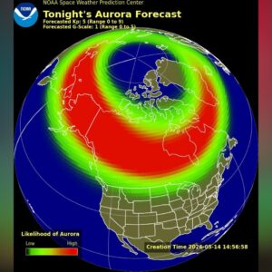 Tempestade geomagnética pode provocar luzes do norte tão ao sul quanto Nova York e Idaho, 14 de maio